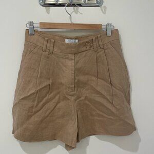 & Other Stories Tailored Tan Linen Shorts- Size 6
